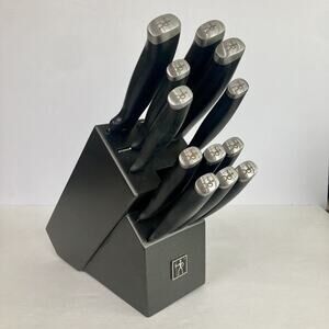 Henckels Silvercap 13-Piece Stainless Steel Knife Block Set Black Handles